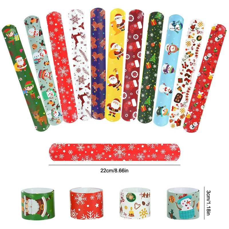 10Pcs Weihnachten Weihnachtsmann Klatscharmband Weihnachtsfeier Gastgeschenke Armband Schnapparmbänder für Kinder Navidad Natal Noel Neujahrs-Geburtstagsgeschenk