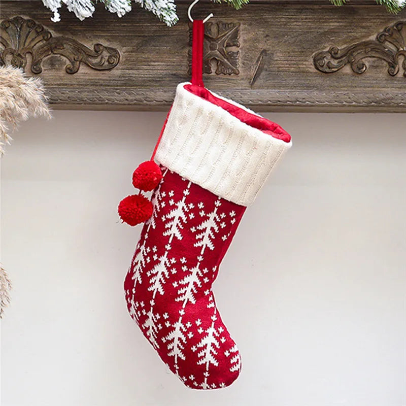 Gestrickte Weihnachtssocke Sockenbeutel Neujahrsgeschenk Bonbontüten Weihnachtsdekorationen für Zuhause Christbaumschmuck Natal