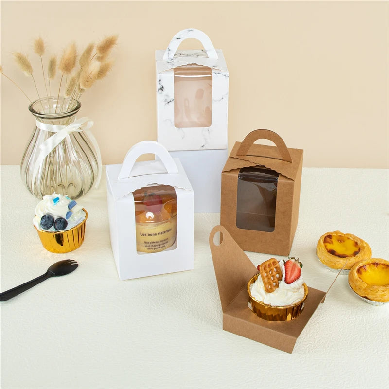 StoBag 10 Stück Cupcake-Box mit Klarsichtfenstergriffen Kuchengeschenke Geburtstag Weihnachtsfeier & Event Handgemachte Dessert-Lebensmittel 1 Loch