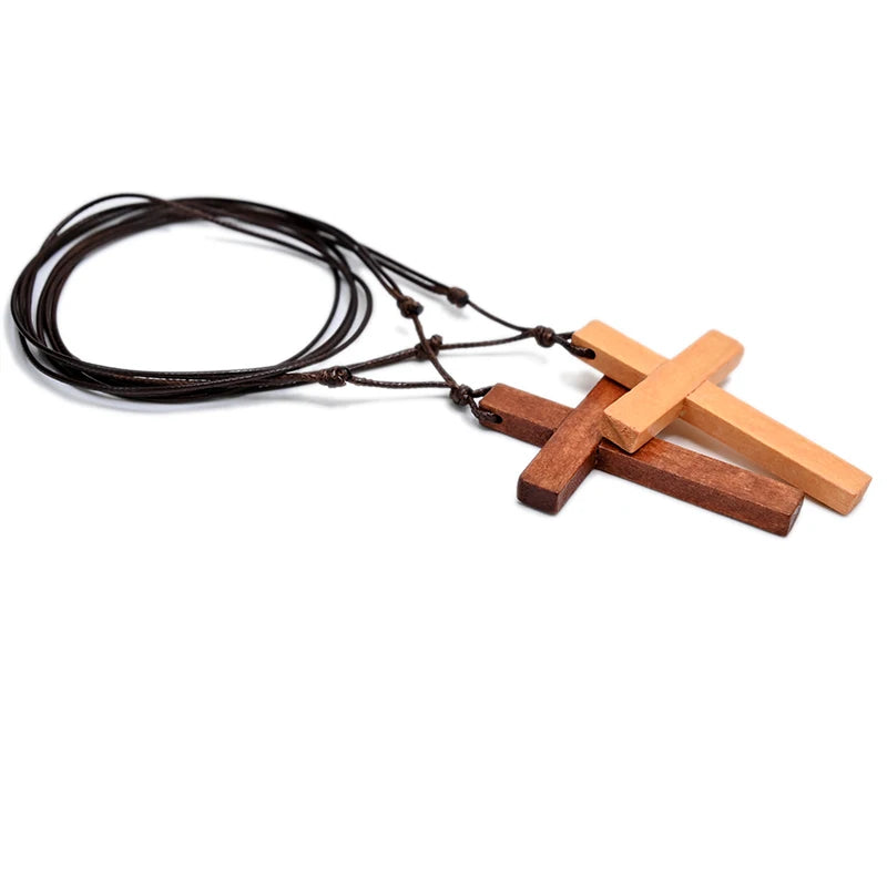 MX001 Katholisches Kreuz Halskette Jesus Christus Anhänger Choker Retro Schmuckstil Naturholz Halskette Großhandel Amulett