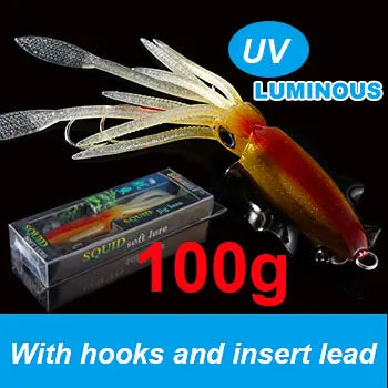 SUNMILE Angel-Gummiköder Tintenfisch 20g/60g/80g/100g/120g/150g Leuchtend/UV-Tintenfisch-Jig Angelköder für Meeresangeln Wobbler Köder