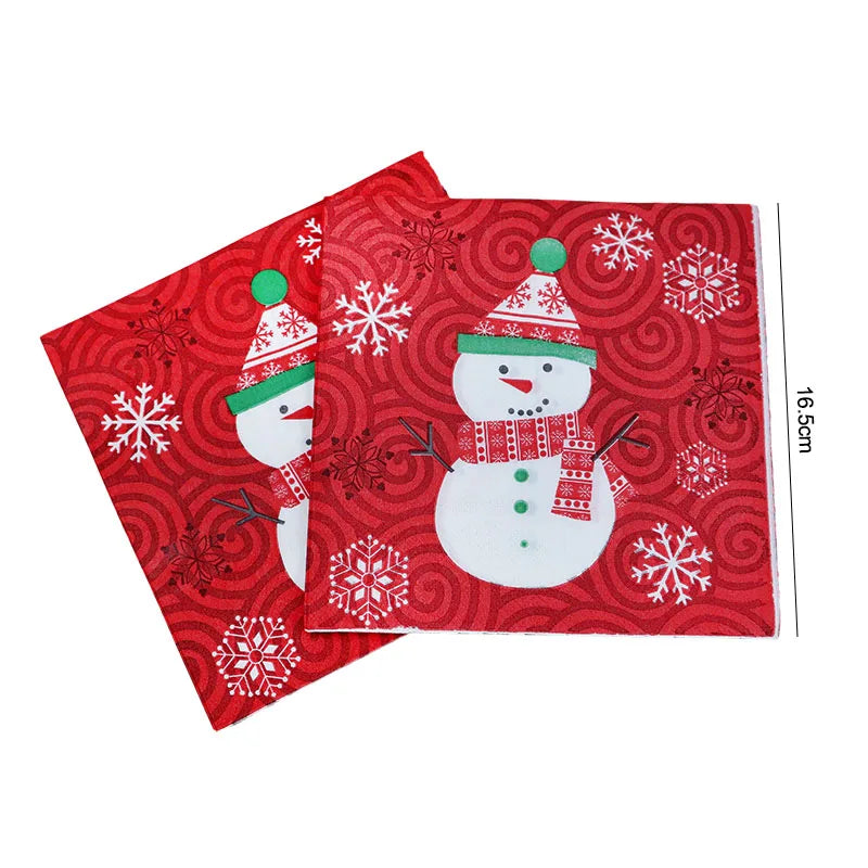 20pcs Christmas Paper Napkins Santa Claus Snowman Merry Christmas Decorations for Home New Year Disposable Tableware Supplies
