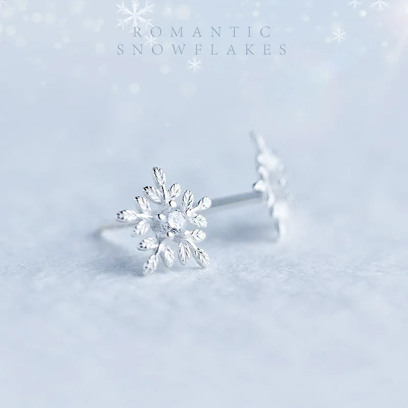Kreative Inlay Zirkon Schneeflocke Halskette Ohrring Sets für Damen Mädchen Mode 925 Sterling Silber Geschenk Weihnachts Schmuckset