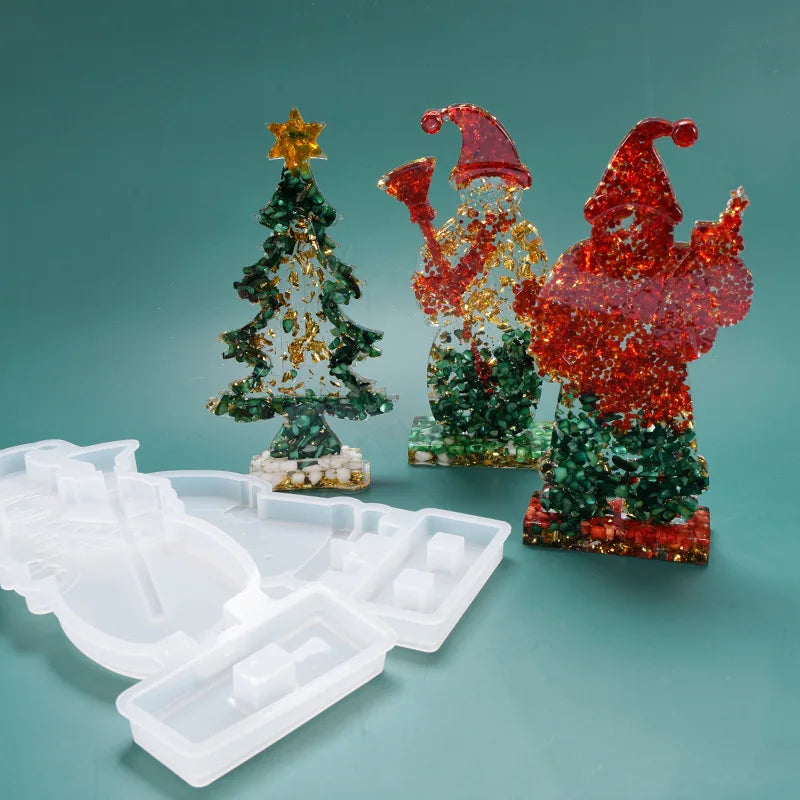 2024 DIY Weihnachts-Set Harzform Silikon Weihnachtsbaum Schneemann Transparent Epoxidharz Ornamente für handgemachte Dekoration
