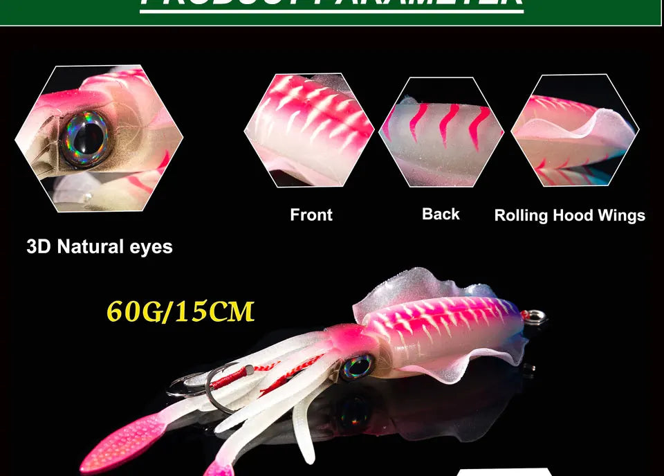 SUNMILE Angel-Gummiköder Tintenfisch 20g/60g/80g/100g/120g/150g Leuchtend/UV-Tintenfisch-Jig Angelköder für Meeresangeln Wobbler Köder
