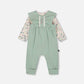 Organic Cotton Bodysuit And Sleeveless Overalls Set Jade Green