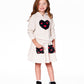 Glittering Beige French Terry Hoodie With Heart Applique