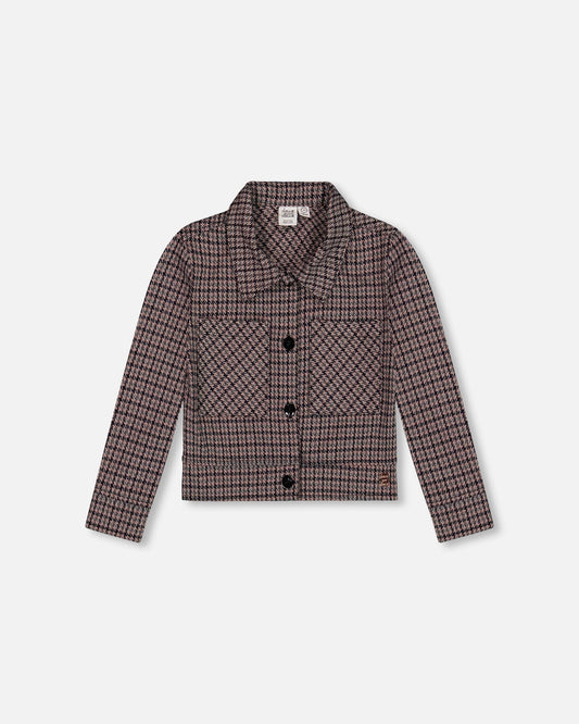 Jacquard-Strickjacke mit Hahnentrittmuster