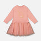 Bi-Material Dress Dusty Pink With Mesh Skirt And Unicorn