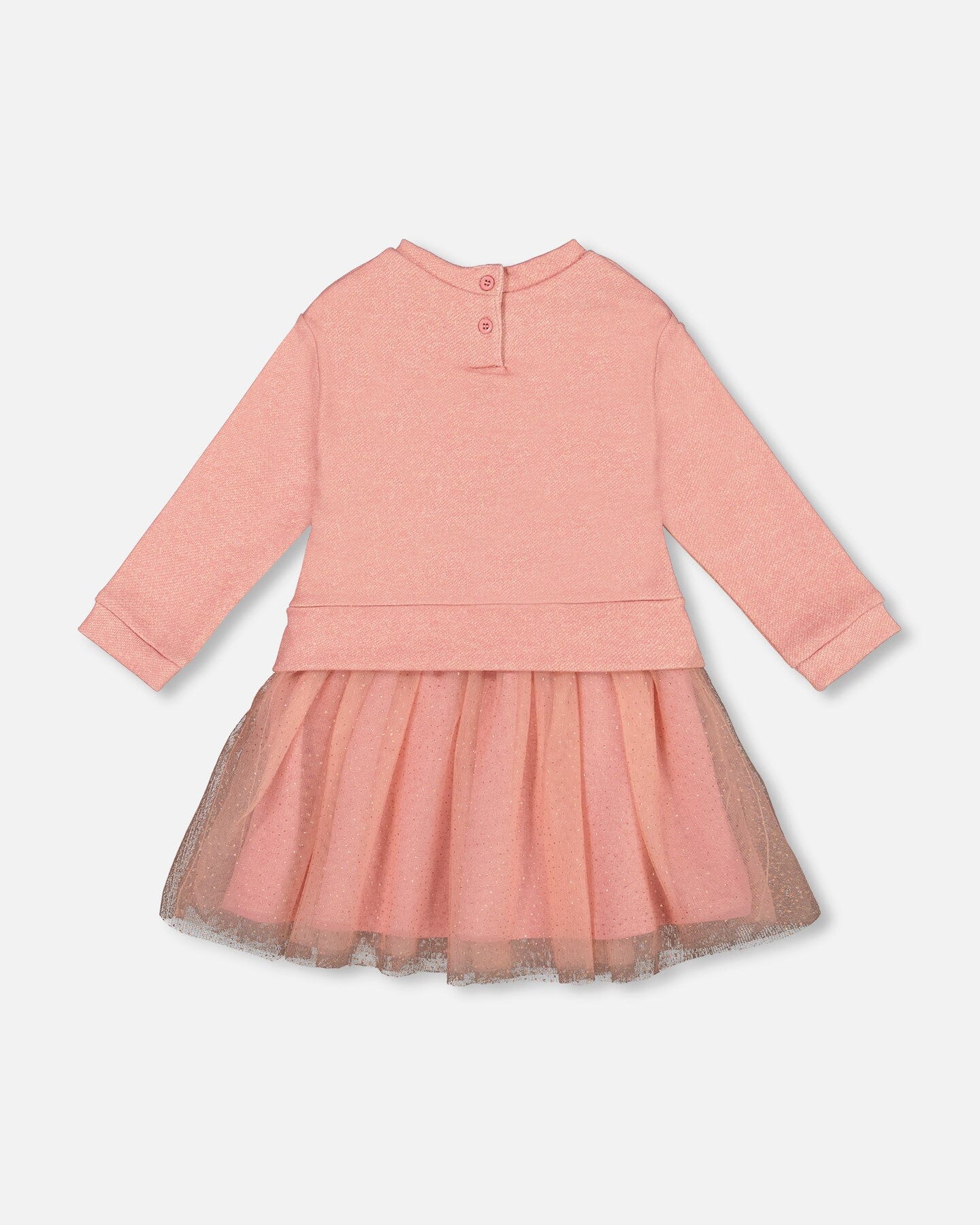 Bi-Material Dress Dusty Pink With Mesh Skirt And Unicorn