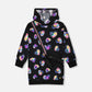 Hooded Fleece Dress Black And Multicolor With Trompe-L’Œil Bag Detail