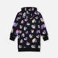 Hooded Fleece Dress Black And Multicolor With Trompe-L’Œil Bag Detail