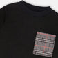 Super Soft Brushed Jersey Long Sleeve Top Black With Plaid Pocket