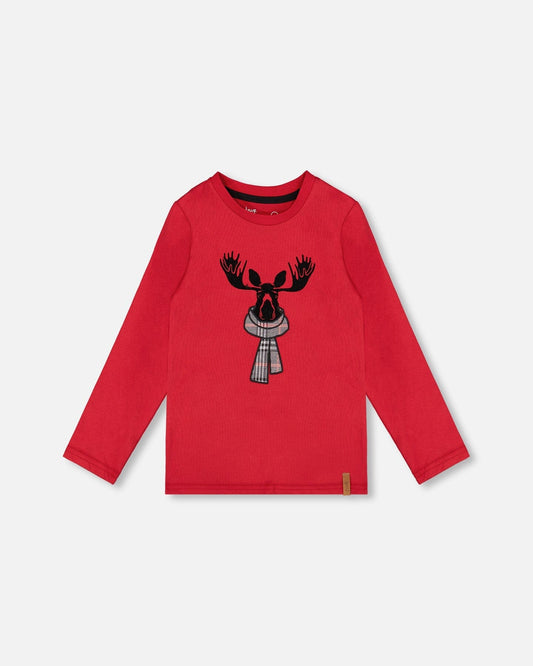 Jersey T-Shirt Kirschrot mit Elch
