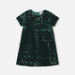 Velvet Short Sleeve Dress Forest Green