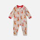 One-Piece Organic Cotton Pajama Beige Reindeer Print