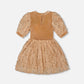 Puff Sleeve Bi-Material Velour And Lace Dress Light Caramel