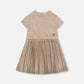 Short Sleeve Dress With Pleated Skirt Light Caramel