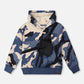 Hooded Fleece Sweatshirt With Crossbody Bag Blue Camouflage