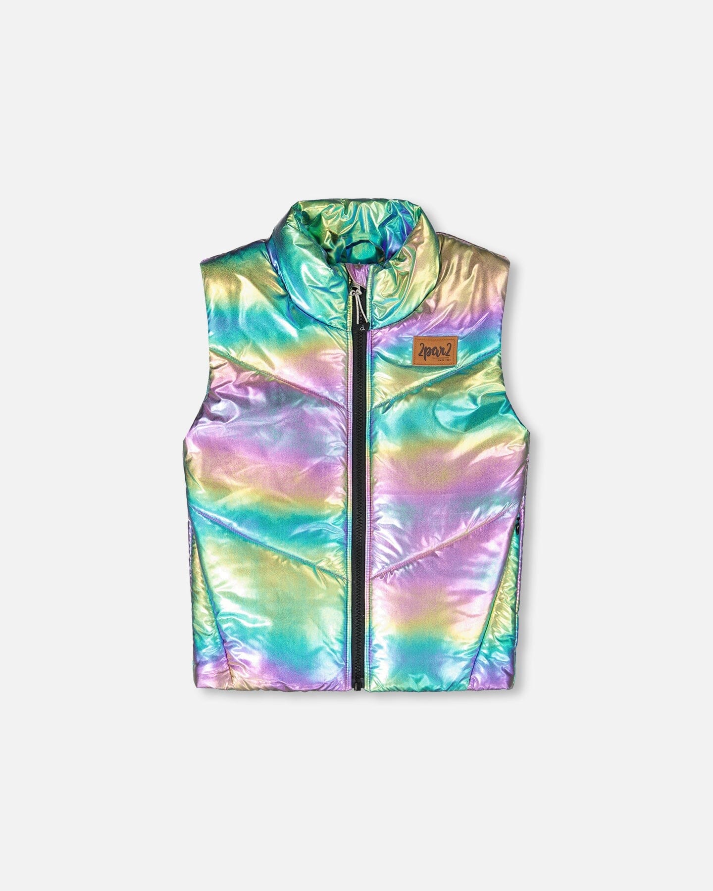 Quilted Mid-Season Sleeveless Vest Metallic Multicolor