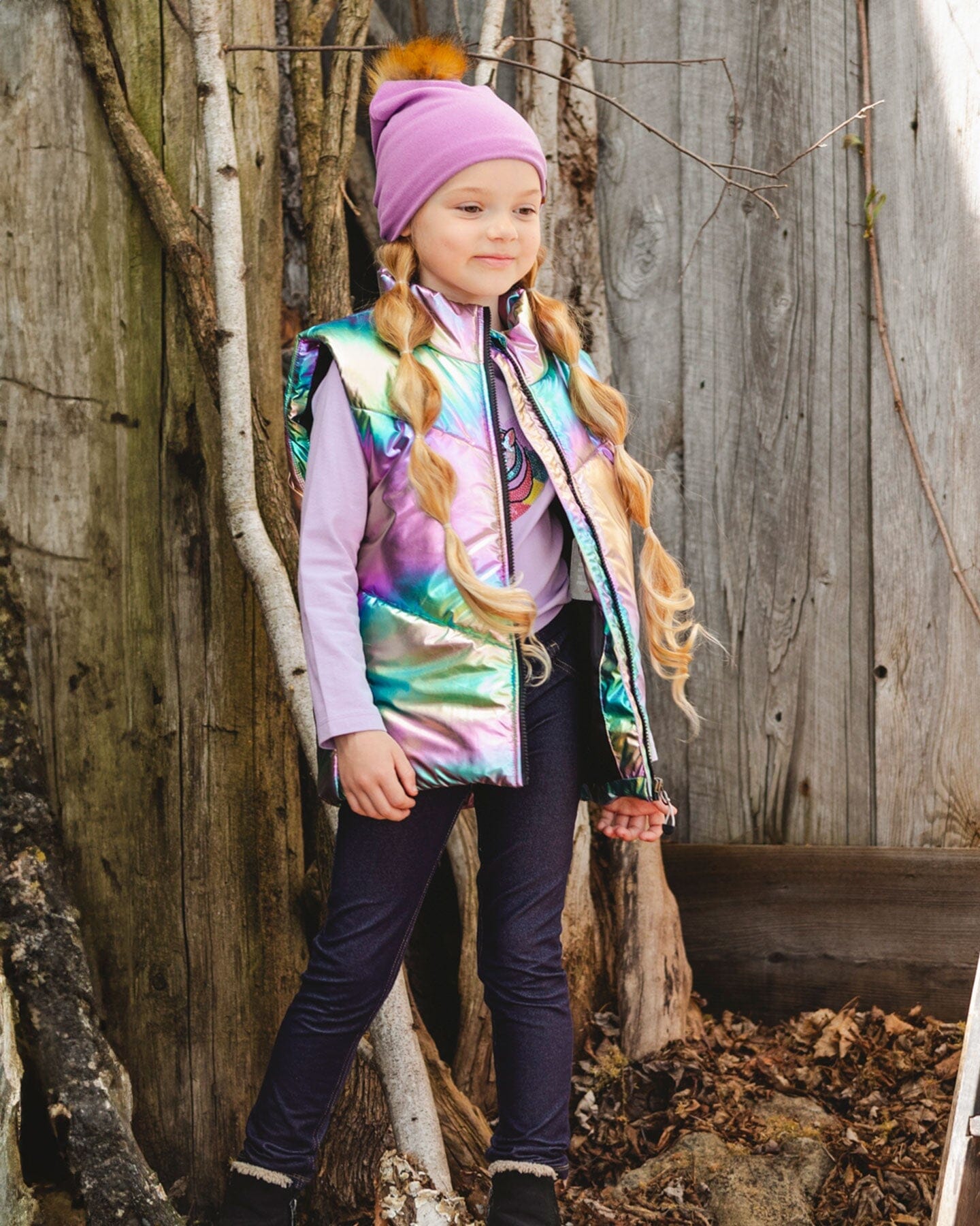 Quilted Mid-Season Sleeveless Vest Metallic Multicolor
