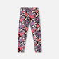 Stretch Jersey Leggings Black Retro Flower Print