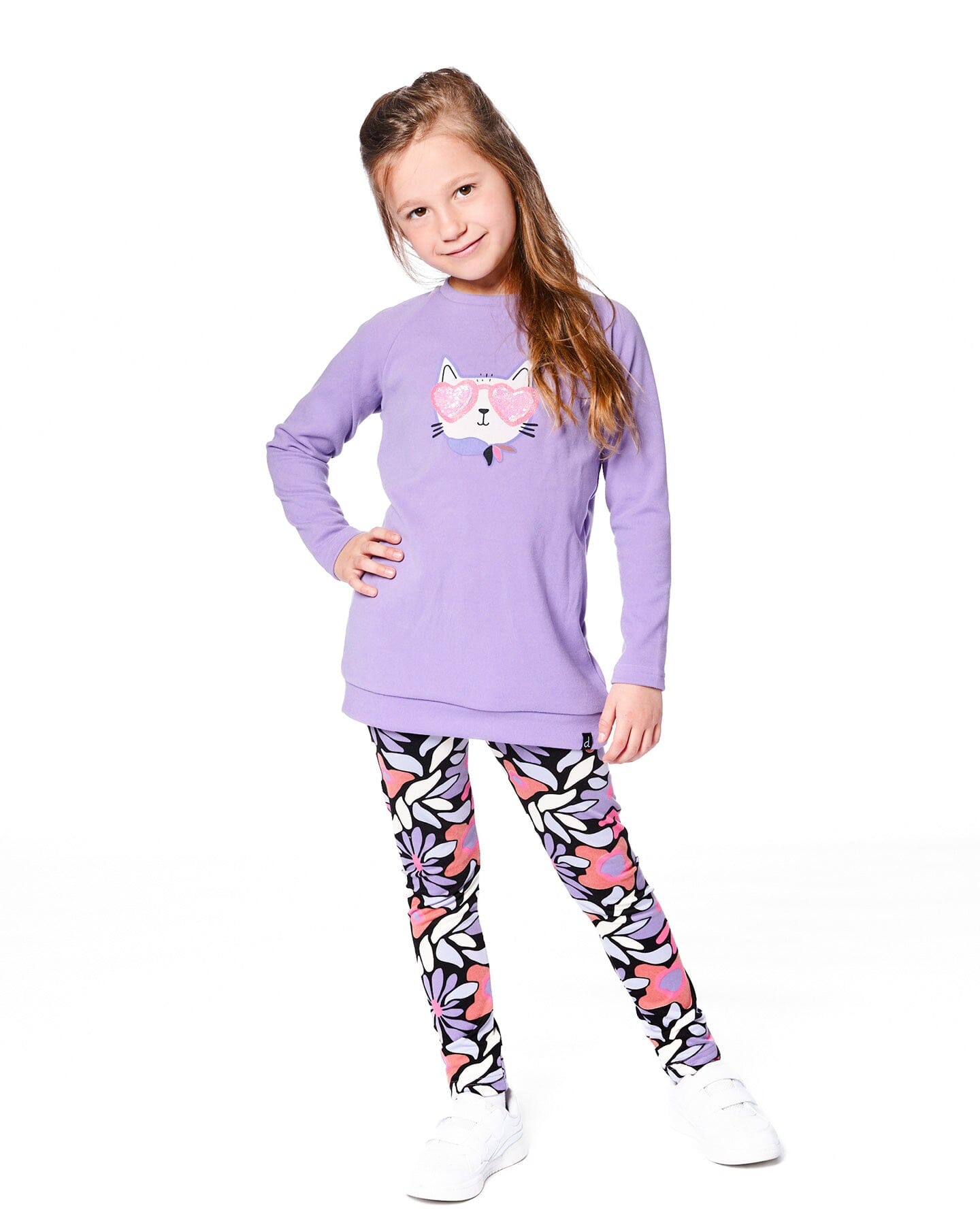 Stretch Jersey Leggings Black Retro Flower Print