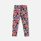 Stretch Jersey Leggings Black Retro Flower Print