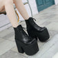 Gdgydh Chunky Heel Motorcycle Boots Women Platform Ankle Boots Lace Up Punk Cosplay Thick Sole Goth Girls Shoes Big Size 43