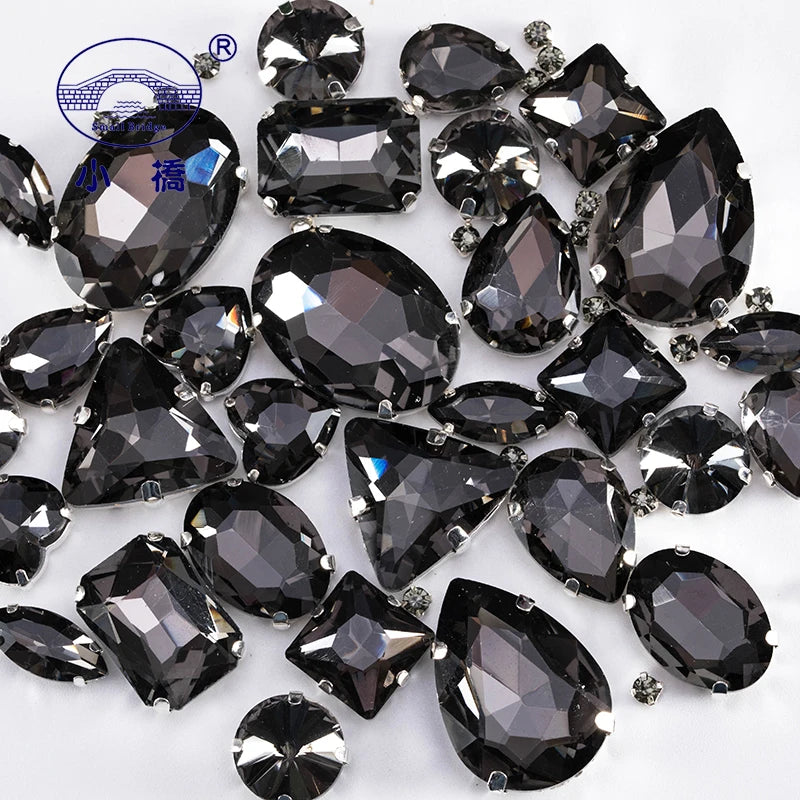 Glitter Mixed Shape Glass Rhinestones For Clothes Pink Flatback Craft Gems Crystal Sew On Rhinestone With Claw 50PCS/PACK S048