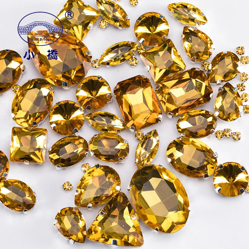 Glitter Mixed Shape Glass Rhinestones For Clothes Pink Flatback Craft Gems Crystal Sew On Rhinestone With Claw 50PCS/PACK S048