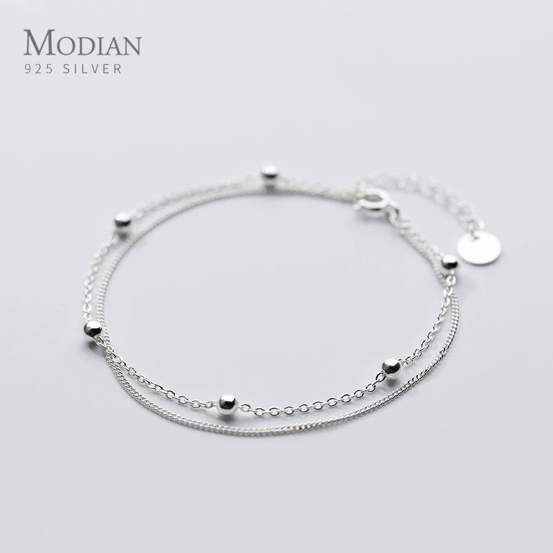 Modian Fashion einfache Perlenketten-Armbänder für Frauen, 100% 925 Sterling Silber, klassisches Charm-Armband, S925 Silberschmuck
