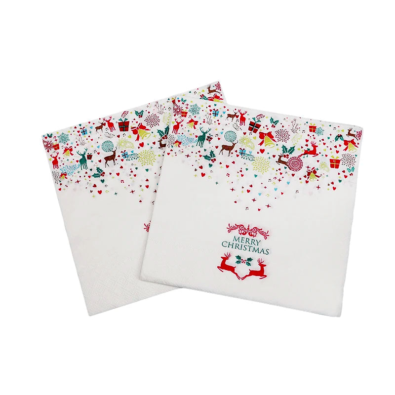 20pcs Christmas Paper Napkins Santa Claus Snowman Merry Christmas Decorations for Home New Year Disposable Tableware Supplies