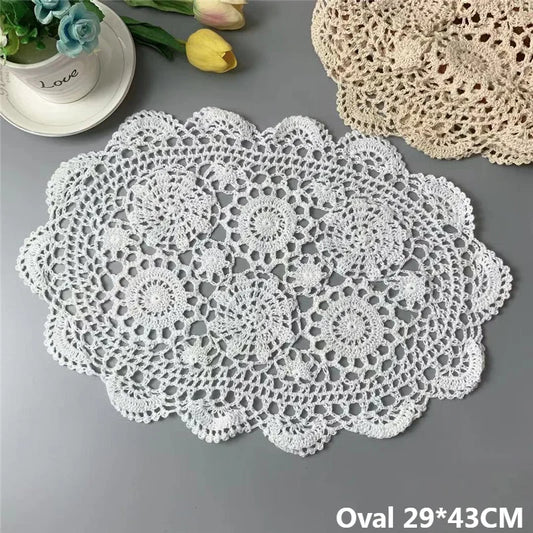 Vintage Oval Tischdecke Handgemachte Häkeluntersetzer Platzset Tischdecke Tasse Glas Küche Esszimmer Matte Pad Hochzeit Weihnachtsdeko