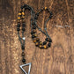 Tiger Eye Stone Bead & Hematite Cross Pendant Necklace for Men Women Catholic Christ Rosary Cross Pendant
