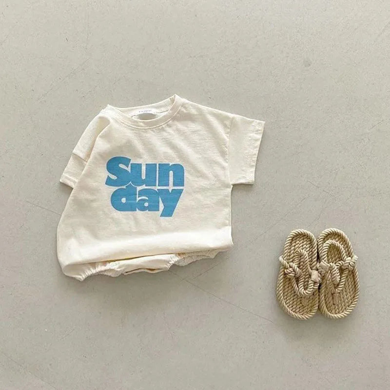 Einfacher Baby-Body mit Buchstabenaufdruck, einfarbig, einteilig, koreanische Baumwolle, Kleinkind-Outfits