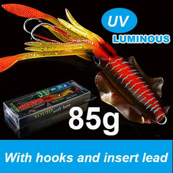 SUNMILE Angel-Gummiköder Tintenfisch 20g/60g/80g/100g/120g/150g Leuchtend/UV-Tintenfisch-Jig Angelköder für Meeresangeln Wobbler Köder