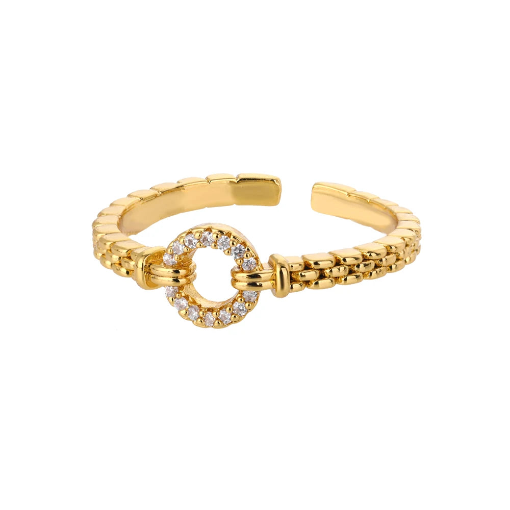 Zirkon-Rundringe für Frauen Punk-Rock-Kette Offener, verstellbarer Edelstahlring Accessoires Schmuck Geschenk Bijoux Femme