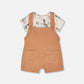 Organic Cotton Jersey Onesie And Cotton Rib Shortall Set Beige Zebra Print And Caramel