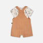 Organic Cotton Jersey Onesie And Cotton Rib Shortall Set Beige Zebra Print And Caramel