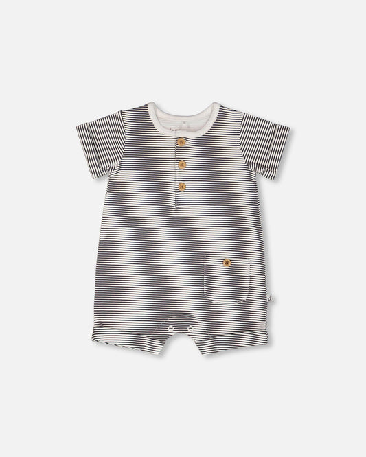 Cotton Jersey Romper Black And Off White Stripes