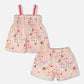 Tank Top With Smocking And Shorts Set In Muslin Off White Printed Flowers