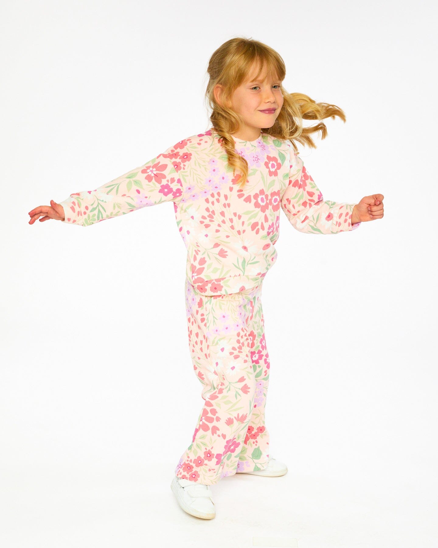 French Terry Sweatshirt Pink Printed Flowers