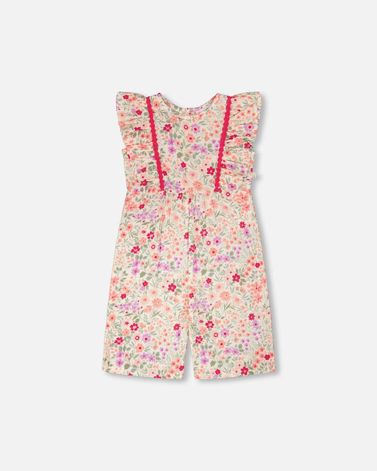 Musselin-Overall Cremeweiß mit Blumendruck