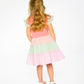 Organic Cotton Bi-Material Dress Coral And Gingham