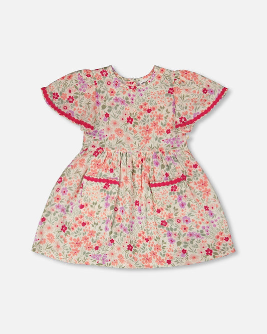 Musselin-Kleid Cremefarben mit Blumendruck