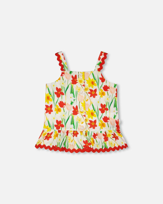 Viscose Top White Daffodil Print