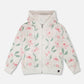 French Terry Hoodie Off White Printed Flowers