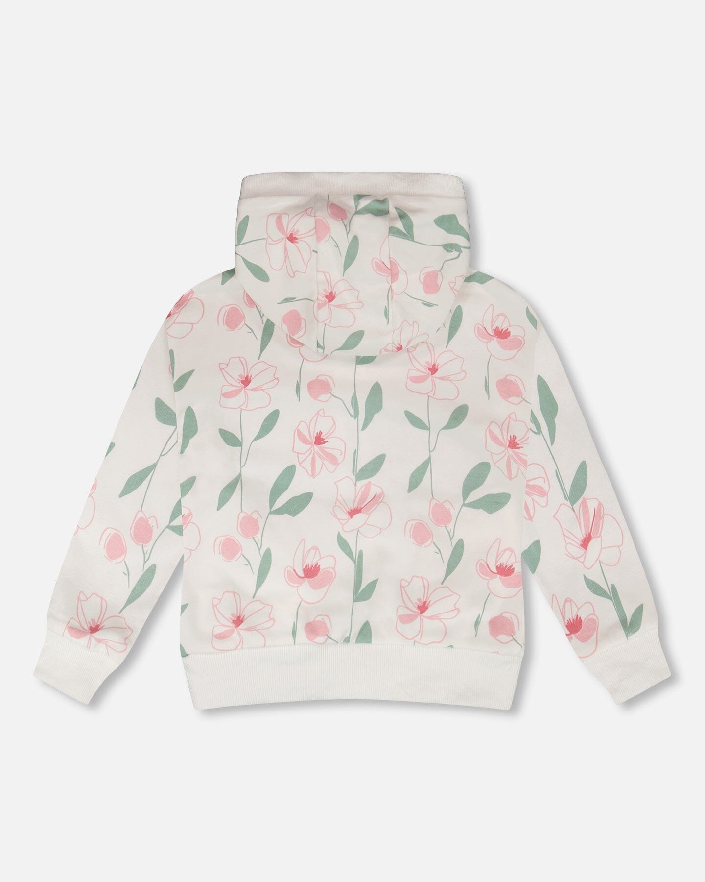 French Terry Hoodie Off White Printed Flowers