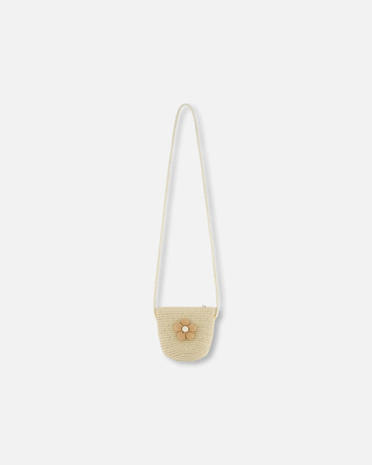 Flower Straw Purse Beige